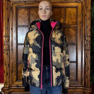 NWOT G by Giuliana Modern Camo Hot Pink Splash Removable Hood Puffer Jacket